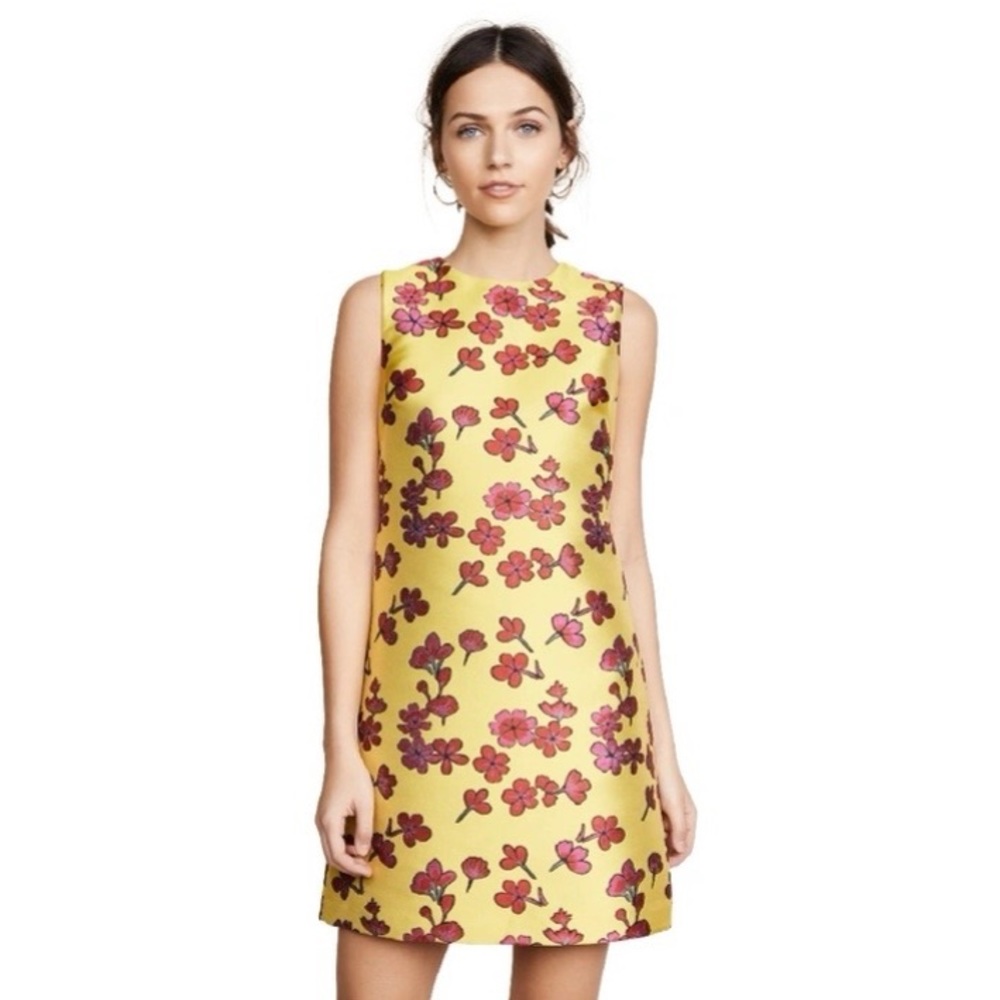 Alice & Olivia Yellow Coley Sleeveless Floral-jacquard A-line Dress